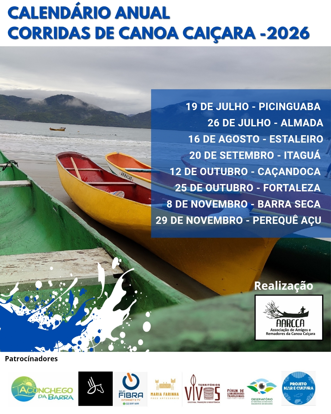 Calendário das corridas de canoa caiçara de Ubatuba